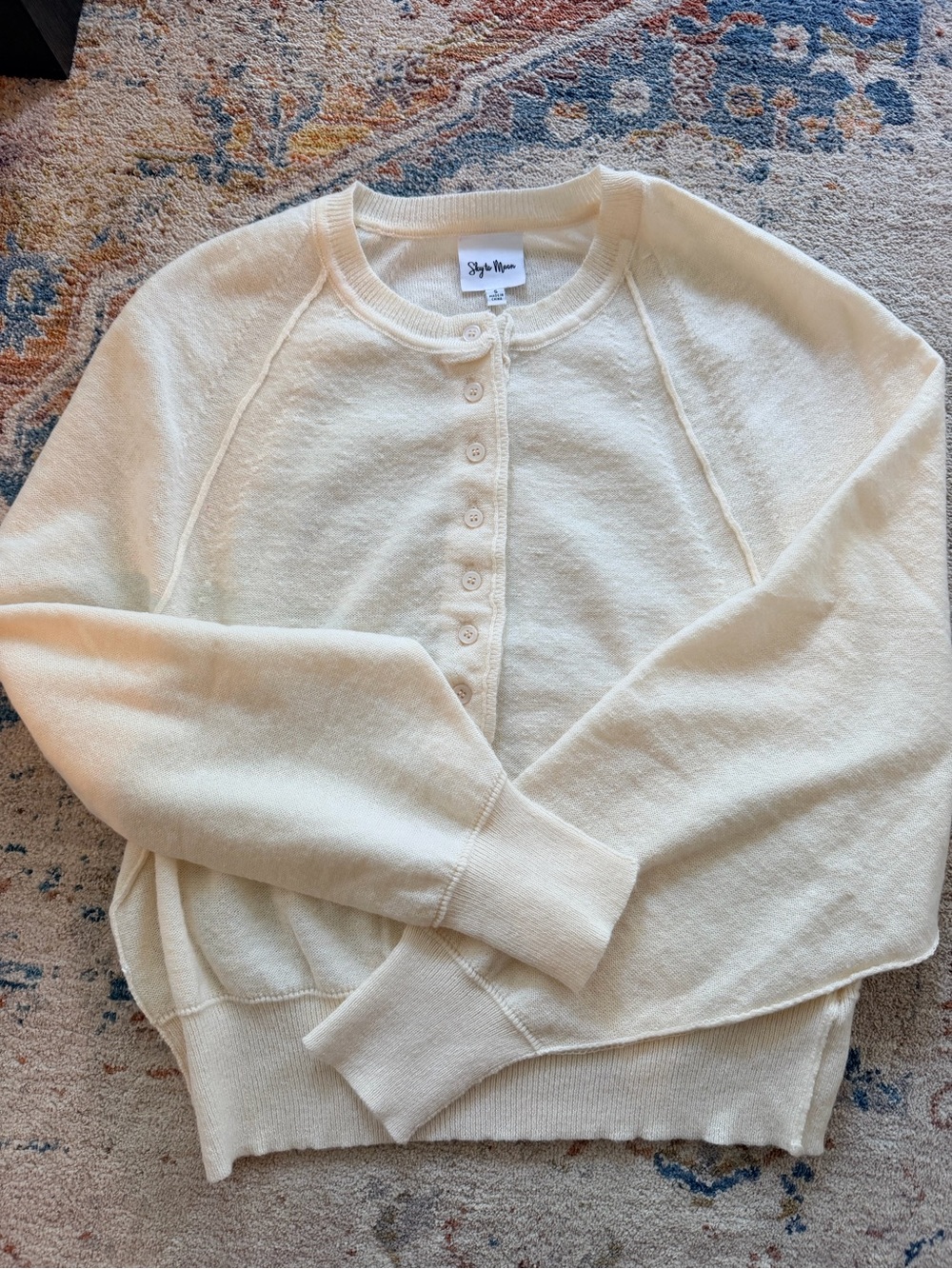 Sky + Moon Cream Button-Front Crewneck